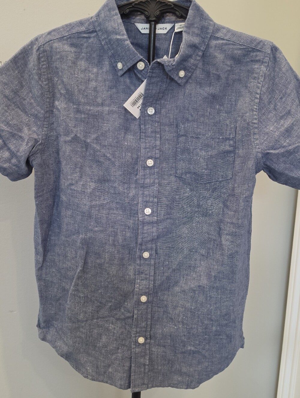 Janie & Jack Boys Button Down Linen Cotton Blend SS Shirt Size 10